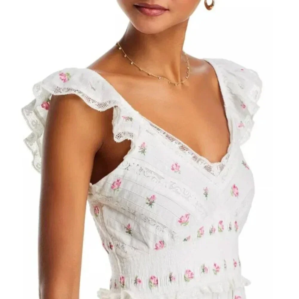 LoveShackFancy Finny Dress Embroidered Floral White Mini Dress, Size Small - Picture 2 of 10
